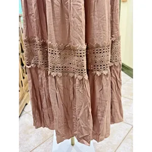 Mauve Pink Strapless Maxi Dress – Smocked Bodice & Crochet Lace Trim | Size S thumbnail 5