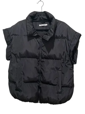 Ellison Black Puffer Vest Oversized Quilted Short Sleeve Zip Up Women Size Small thumbnail 3