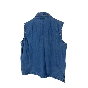 Vintage Dressbarn Womens‎ Large Denim Vest Patriotic Cat Embroidered Star Blue L thumbnail 9