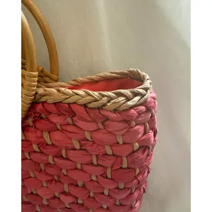 Free People Sophia Straw Tote Red Woven Bamboo Ring Handles Boho Purse Bag EUC thumbnail 7