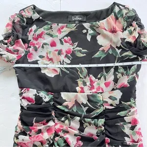 Lulus Ayana Black Pink Floral Ruched Mesh‎ Bodycon Dress SMALL thumbnail 8