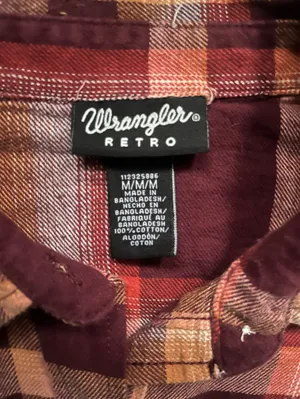 Wrangler Retro Orange Maroon Cotton Pearl Snap Cowgirl Western Fall Flannel M thumbnail 4