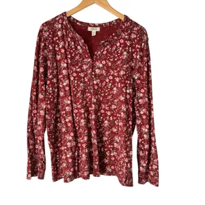 Style & Co. Women's 3X Floral Knit‎ Top Long Sleeve Scarlet Red Blouse thumbnail 2