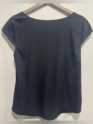 Alice + Olivia Black Silk Stretch Cap Sleeve Minimalist Blouse S thumbnail 2