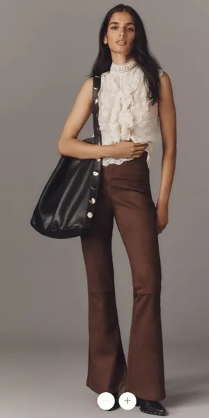 By Anthropologie Faux-Suede Flare Pants thumbnail 1