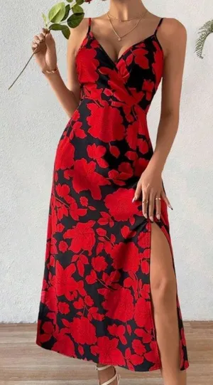 SHEIN‎ Curve Boho Floral Maxi Dress Red Black Sleeveless Summer 1XL thumbnail 1