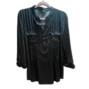 Black Polka Dot Blouse ~ Button-Front 3/4 cap sleeves ~ Classic Business Casual thumbnail 4