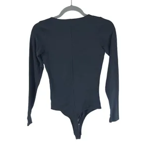 Everlane Womens The Long-Sleeve V-Neck Bodysuit Black Thong XS thumbnail 4