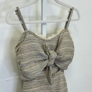 Storia Multi Color Tweed Tie Front Cutout Mini Dress Small SD1649 Sequins Fringe thumbnail 4