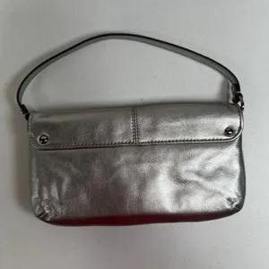 Coach Small Ashley Baguette Clutch Metallic Silver Leather Pleated Logo Y2K thumbnail 4