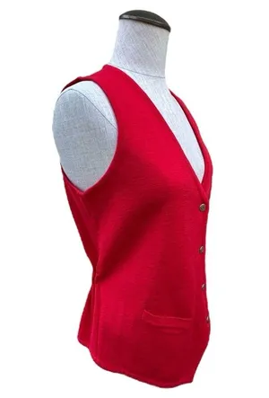 Tail Vintage 90s Red V Neck Vest Button Front Tie Back Wool Acrylic Small thumbnail 3