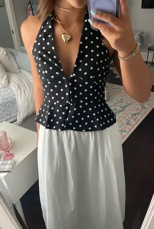 Polka dot top/ corset Black thumbnail 1