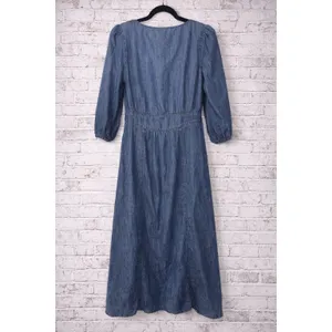 Madewell Denim Button Front Midi Dress Blue V-Neck Puff Sleeve Size 0 G7873 thumbnail 4