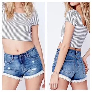Free People Lacey Cut Off Denim Jean Shorts Distressed Light Blue Faded thumbnail 2