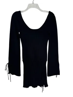 Meshki Britney Long Sleeve Knit Side Slit Mini Dress Black Size S thumbnail 5