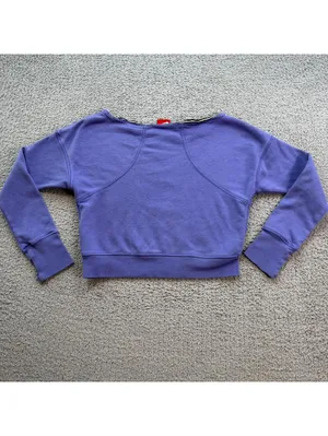 Nike Cropped Purple Graphic Logo Crewneck Sweatshirt Women's Medium Volt Gym thumbnail 2