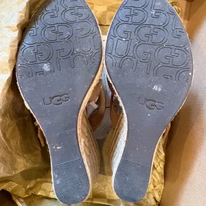 UGG Hedy Suede Wedge Slide Sandals Women’s 5.5 Brown thumbnail 4