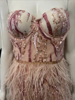BELLA BARNETT Strapless Pink Sequin & Feather Cocktail Dress Size Small thumbnail 7