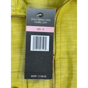 Sharagano Women Laurel Leaf Yellow Zip Front Safari Belted Dress Size 10 Utility thumbnail 7