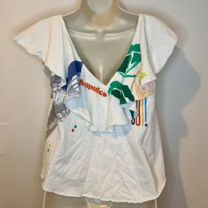 Anthropologie Akemi + Kin Bon Voyage Cotton Flounce Top Sz S EUC!! thumbnail 3