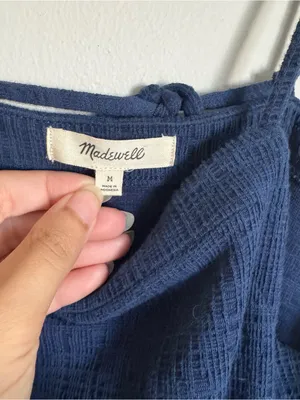 Madewell Blue Navy Indigo Knit Texture Knee-Length Midi Apron Cami Dress Size M thumbnail 10