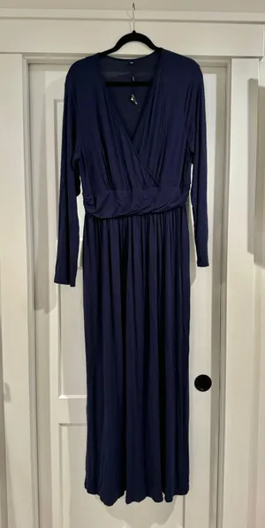 Long Sleeve Maternity Maxi Dress Blue Size XXL thumbnail 4