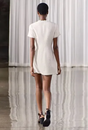 NWT❗️ZARA Elegant White Tweed Short Cutted Dress ZW Collection Mini Ivory Size M thumbnail 14