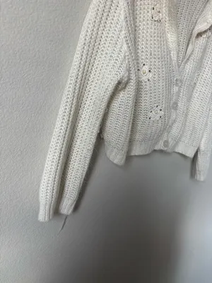 Vintage White Knitted Cardigan Sweater thumbnail 4