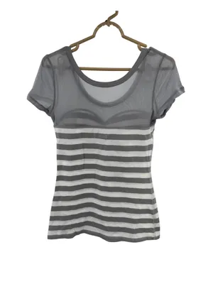 Hollister White Gray Striped mesh fitted Women’s Top rockabilly punk L going out thumbnail 2