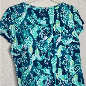 Lilly Pulitzer Navy Blue Green Floral Print Mini t shirt Dress thumbnail 8