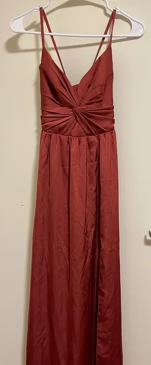 Azazie Raya Bridesmaid Dress Size AU 6 Stretch Satin A-Line V-Neck Floor Length thumbnail 1