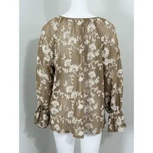 Y2k Sheer Mesh Floral Blouse Long Sleeve Embroidered Women XL Floral Cottagecore thumbnail 3