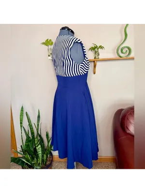 Retro Stage XXL Blue White Striped Sailor Dress Nautical Tie Front Pinup Retro thumbnail 5