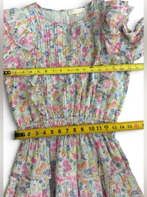 LoveShackFancy 100% Cotton Smocked Ruffle Mini Dress Blue & Pink Floral Size XS thumbnail 16