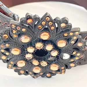 Chico’s Women’s Vintage Tooled‎ Embroidered Leather Belt Denim Sequins thumbnail 2