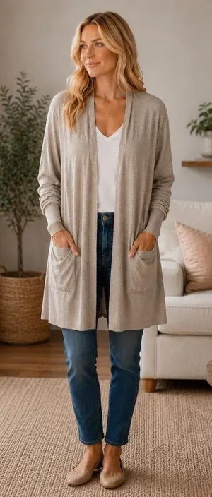 Pact‎ 100% Organic Cotton Airplane Long Cardigan Neutral Loungewear Travel S/M thumbnail 1