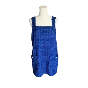 Zara - NWT Blue Tweed Jeweled Mini Dress Pinafore Sz XL thumbnail 3