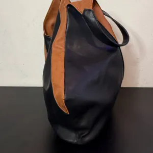 Reversible Vegan Leather Hobo Bag Black Brown Colorblock Slouchy Minimalist BOHO thumbnail 12