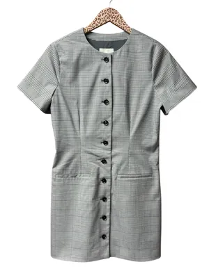 Abercrombie & Fitch A&F Mara Short-Sleeve Vest Mini Dress Plaid Grey Gray Small thumbnail 2