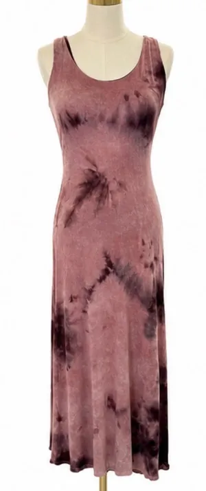 See You Monday Tie Dye Racerback Maxi Dress Mauve Brown Stretch Size Large thumbnail 1