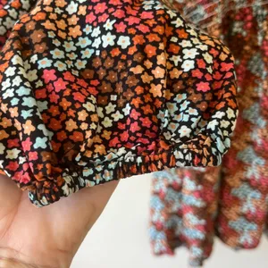 Rock & Roll Cowgirl Sz L Ditsy Floral Print Flowy Mini Dress Rust Copper Smocked Waist‎ thumbnail 7