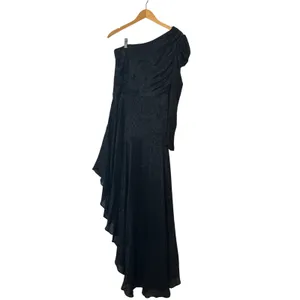 AMUR Esmeralda Black One-Shoulder Shimmer‎ Formal Gown Dress Size 2 thumbnail 3