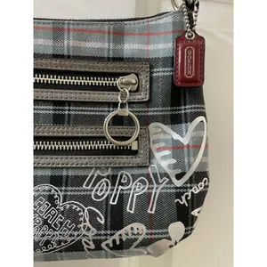 Rare Coach Poppy Tartan silver Plaid shoulder Bag limited edition thumbnail 3