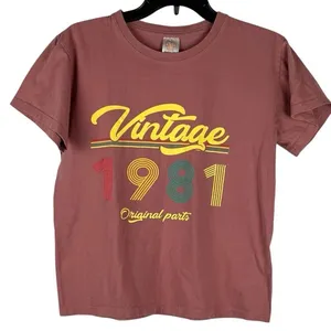 Graphic Tops Burgundy Retro-style Graphic T-shirt "Vintage 1981 Original Parts” thumbnail 1