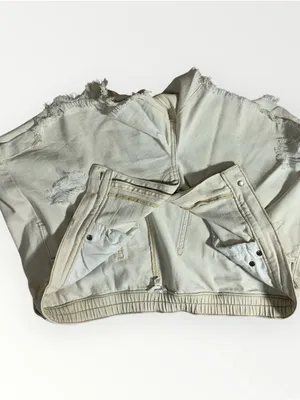 Aerie White Denim Cutoff Distressed Boyfriend Short Sz Large #268 thumbnail 5