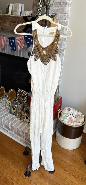 Wayan Wide Leg Jumpsuit‎ in Ivory boho-style beaded women's L thumbnail 1