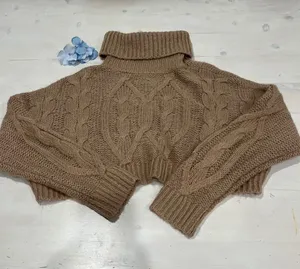 Olivaceous Womens Sweater Brown Turtleneck Long Sleeve Cable‎ Knit Cropped S thumbnail 1