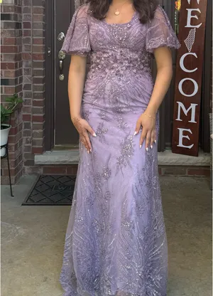 Mac Duggal Purple Embellished Flutter Sleeve Evening Gown thumbnail 7