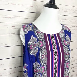 Cynthia Rowley Purple Pink Paisley Sleeveless Button Back Blouse Top Size Large thumbnail 4
