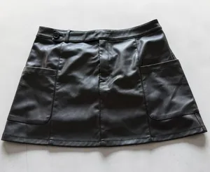 Fahsyee Black Faux Leather Mini Skirt with Pockets‎ Size XL thumbnail 1